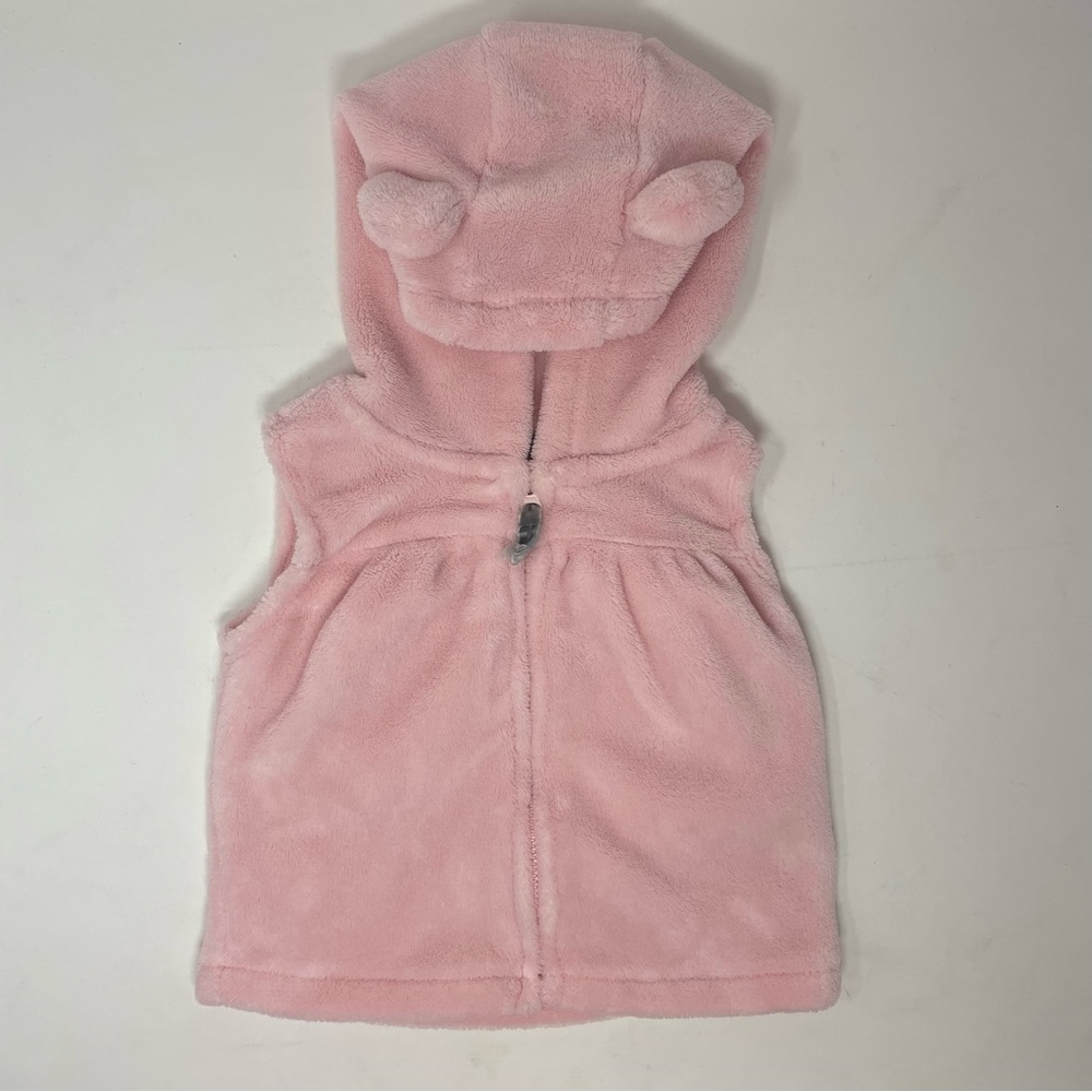 Baby Light Pink Fuzzy Teddy Bear Hooded Zipper Vest Size 9m